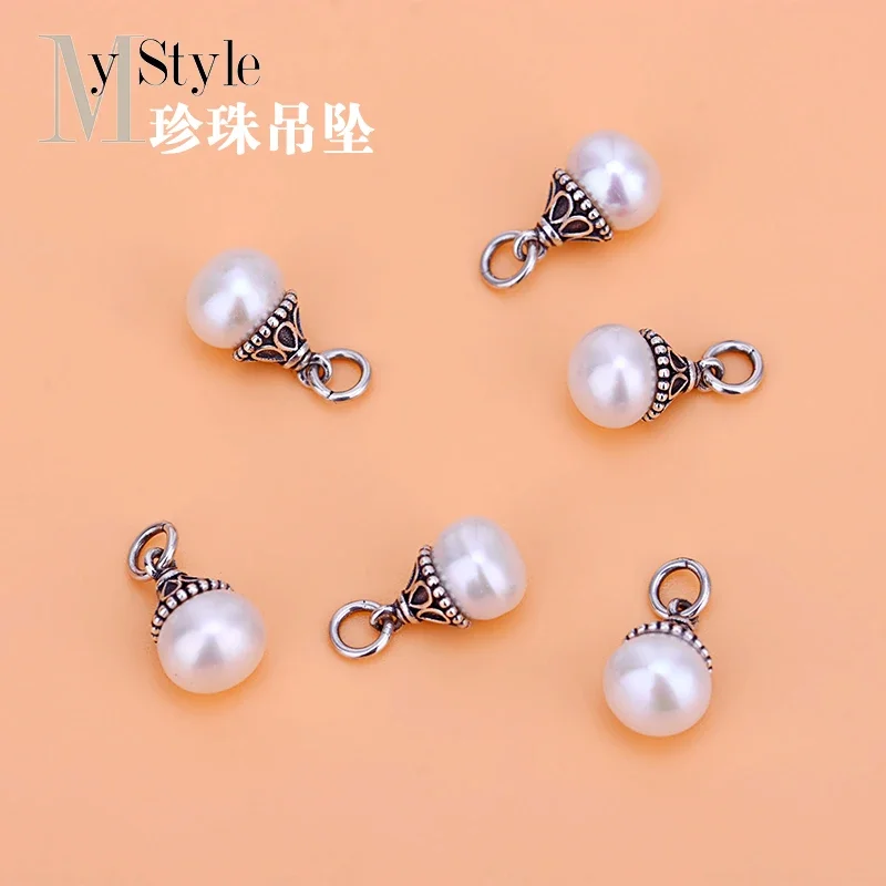 S925 Sterling silver vintage Freshwater Pearl Pendant Handmade DIY beaded material bracelet necklace accessory