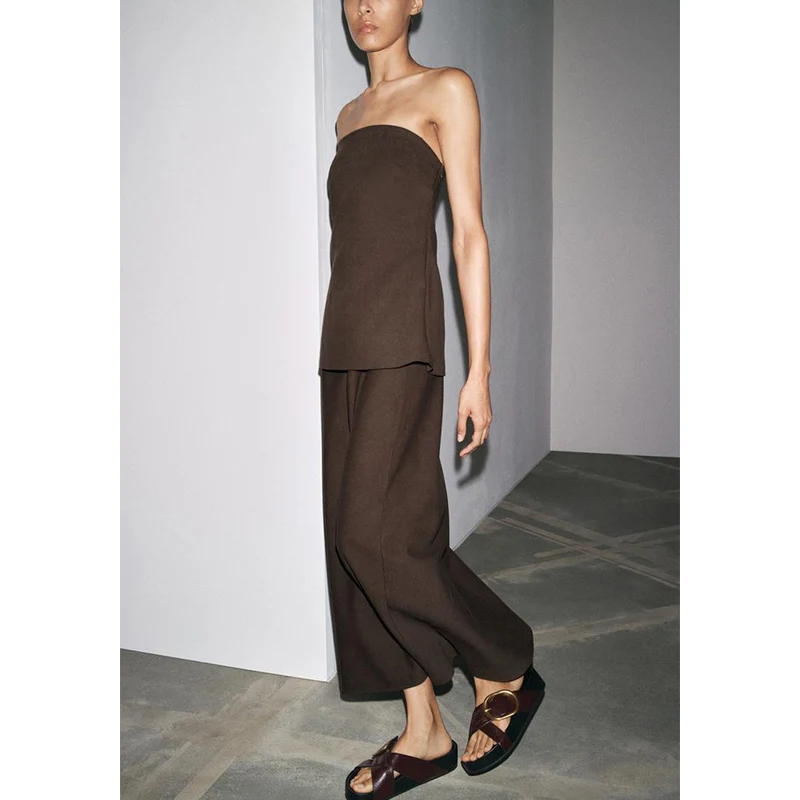 กระโปรงทรงเอเอวสูงผ้าลินินผสมลำลองสำหรับผู้หญิงใหม่ประจำฤดูร้อน