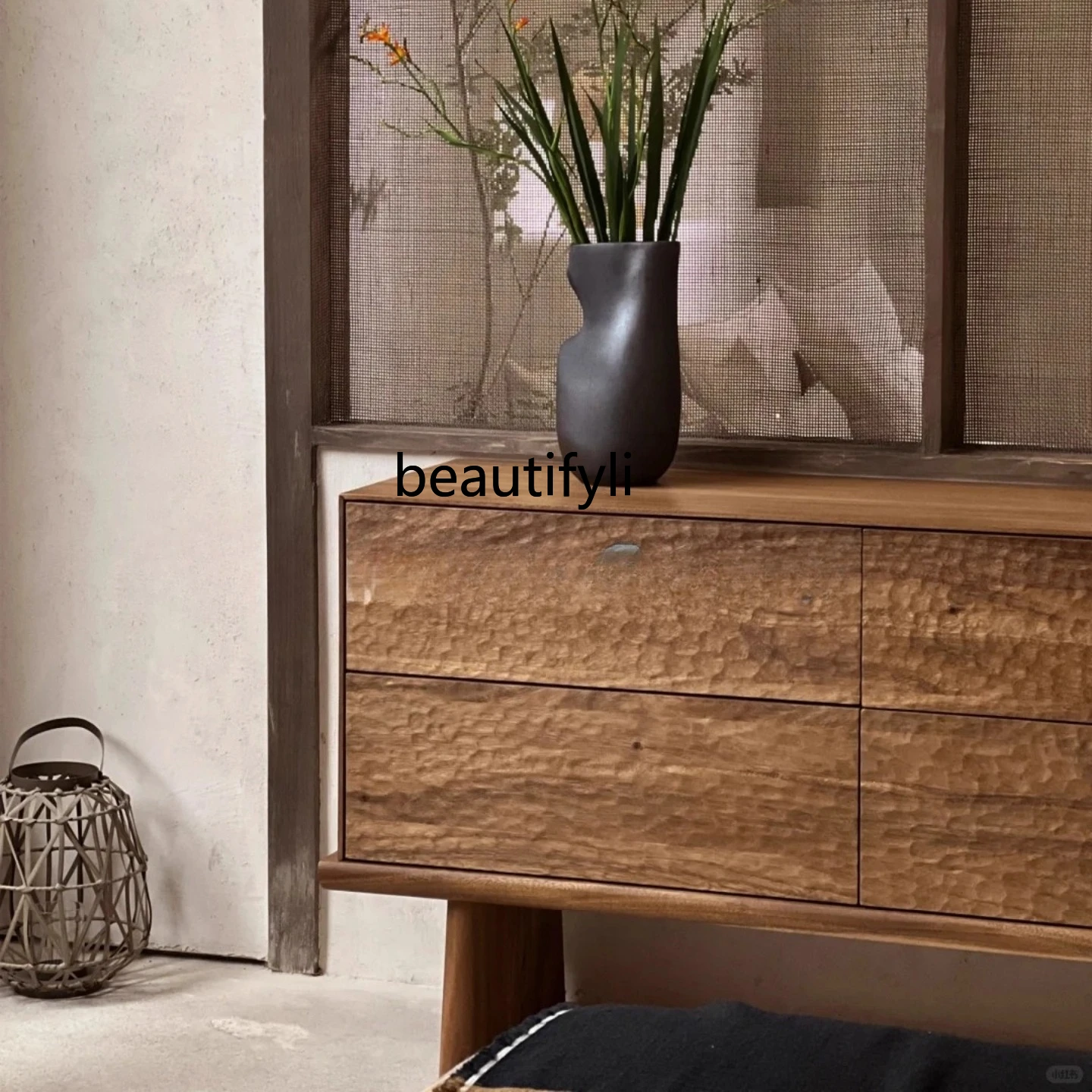 Solid wood dining side cabinet, living room home, retro style dining side, simple and modern storage cabinet