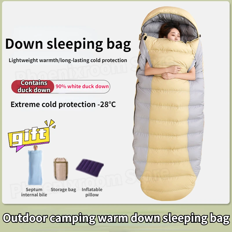 Down Sleeping Bag Thickened Cold Resistant Winter Outdoor Camping Warm Adult Single Indoor and Outdoor Sleeping Bag