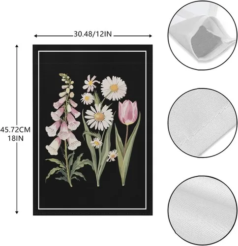 Made In Us Vintage Floral Plant Foxglove Daisy Tulip Flower Yard Flag, 12x18 XXQ