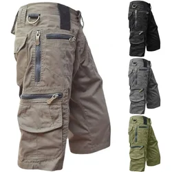 Multi functional shorts men's tactical jogging shorts solid color multiple pockets summer loose fit straight leg cargo shorts