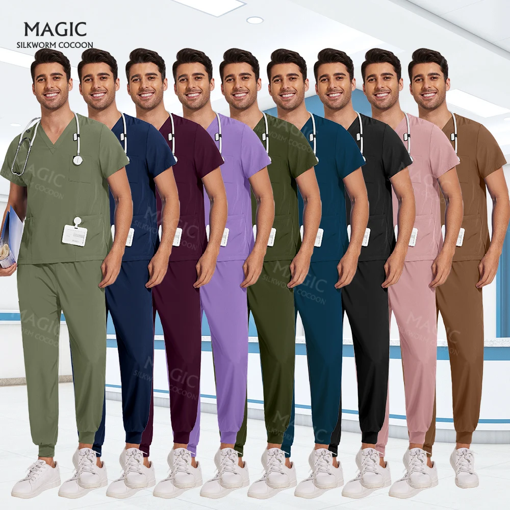 

Dental Health Workwear Uniforms Male Short-sleeved Nursing Scrubs Suit Lab Work Clothes Solid Color Hospital Medical Doctor Suit