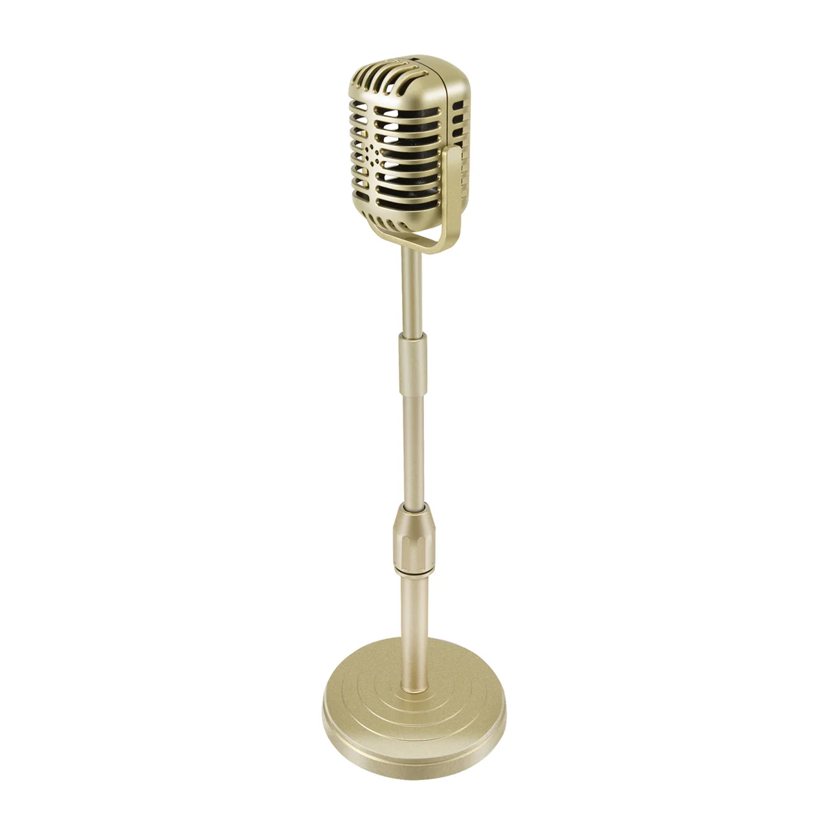 Vintage Desktop Microphone Prop Model with Adjustable Height, Classic Retro Style Microphone Stand Fake Mic Prop,Gold