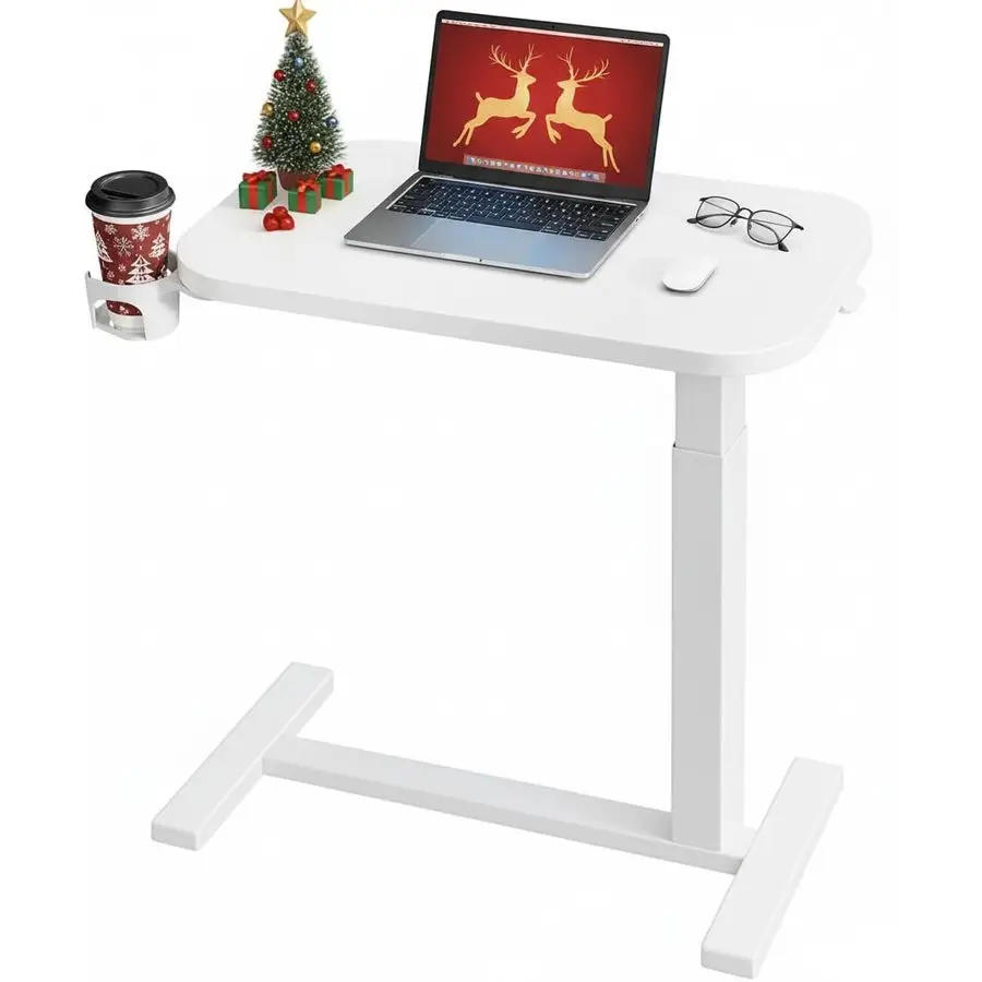 

Прикроватный столик 28 дюймов на колесиках, регулируемый по высоте передвижной компьютерный столик, прикроватный столик с подстаканником, пневматическая подставка для ноутбука