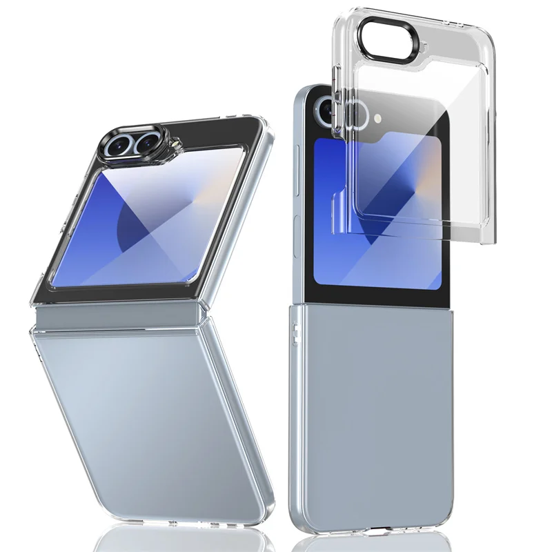 

For Samsung Galaxy Z Flip 6 5 4 3 5G Fashion Transparent PC Hard Phone Case With Screen Protector Shockproof Protective Cover