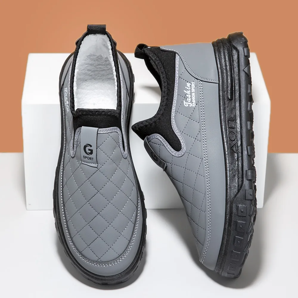 Men's Casual Cotton Shoes Comfort Walking Shoes Winter Velvet Thickened Sheep Wool Casual Shoes Soft-soled Cotton Leather Shoes