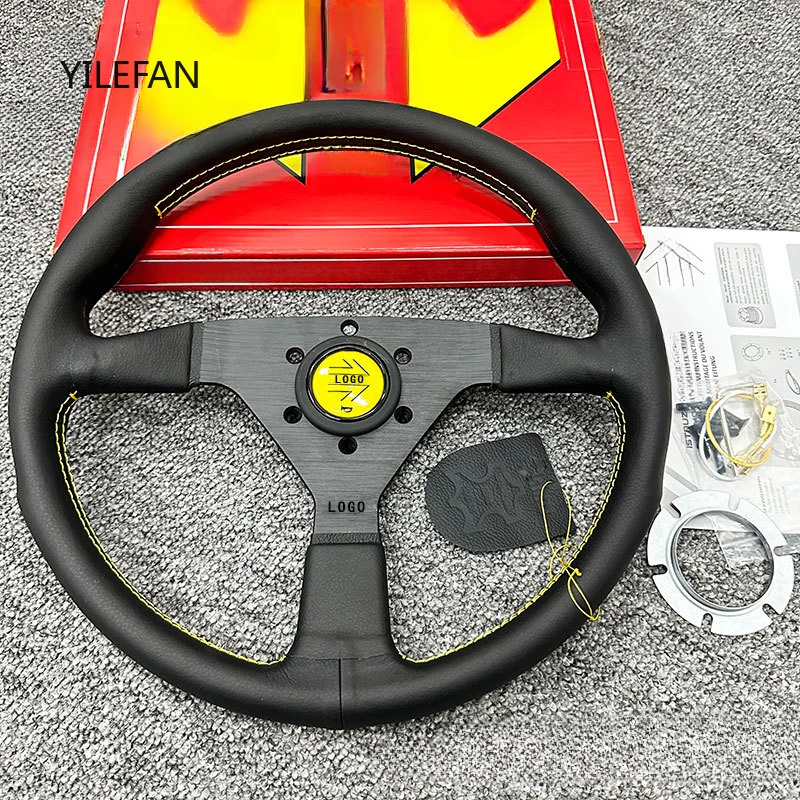 Car modification competitive racing car 14 inch leather steering wheel v1 universal hole spacing 70mm