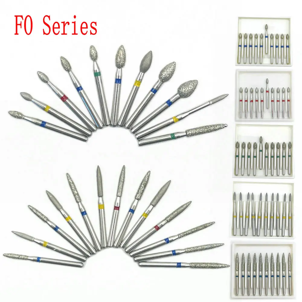 50Pcs/5Boxes Dental Diamond Burs Dental High Speed Handpiece Diamond Burs Dental Diamond Burs 1.6mm Shank FO Series