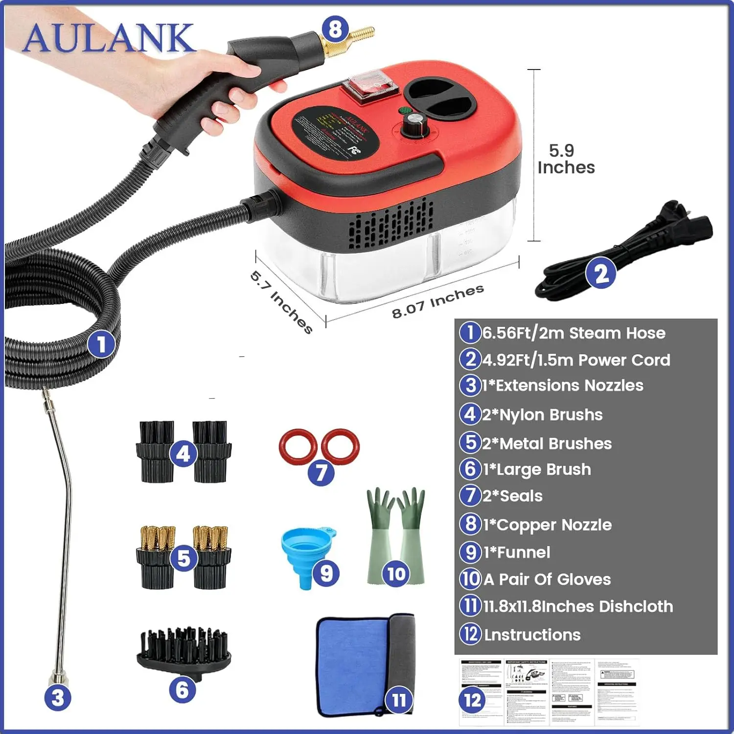 2500W Handheld Steam Cleaner,Portable Car Steamer For Auto Detailing,High-Temperature and Pressure Steam Cleaner For Home