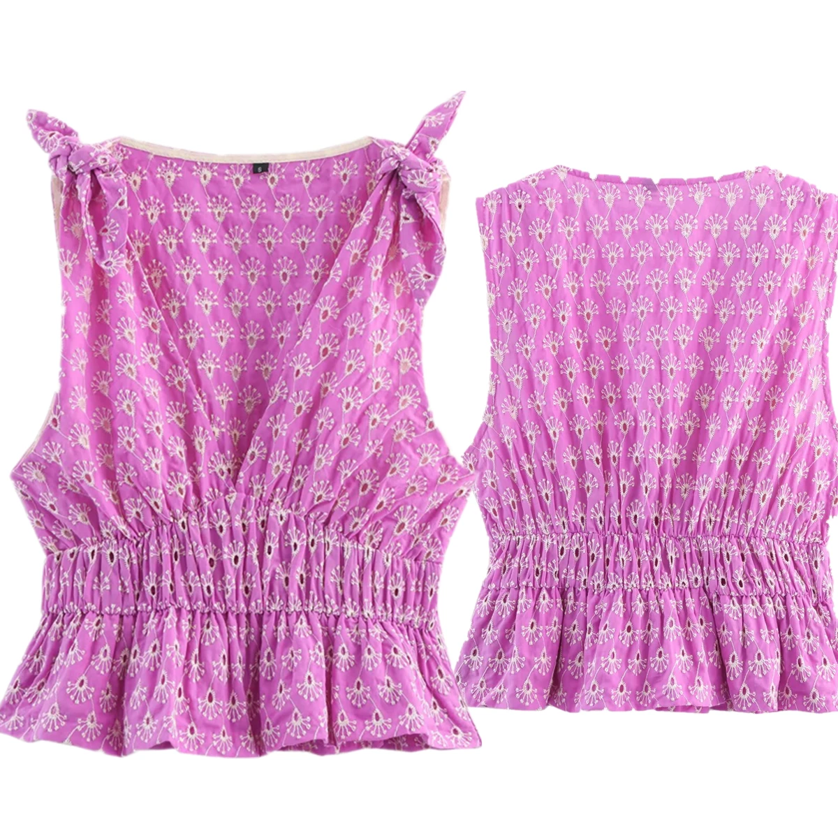

Withered Summer Shirt French Elegant Purple Embroidery Hollow Bow Shirt Women's Camisole Tops Tank Shirt