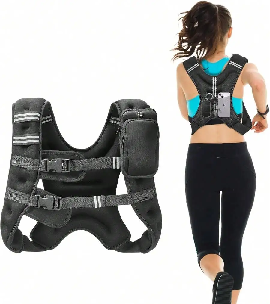 Weighted Vest, 16lb Weight Vest With Two Adjustment Straps For Men Women, Weight Vests With 2 Stripes And Phone Bag For Strength