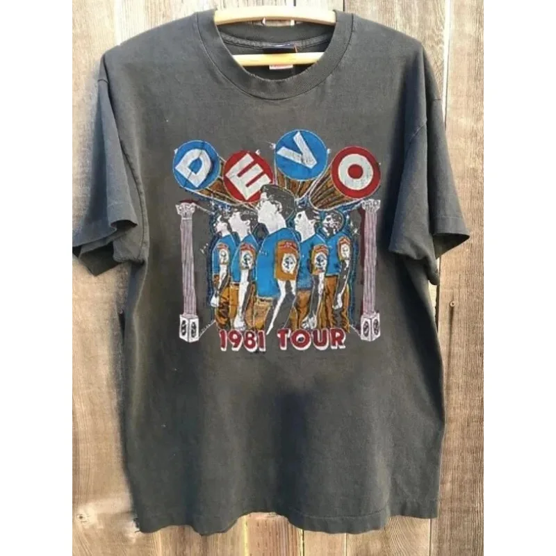 Camisa clásica de manga corta color carbón de la banda de rock Devo Tour 1981 para hombre y mujer
