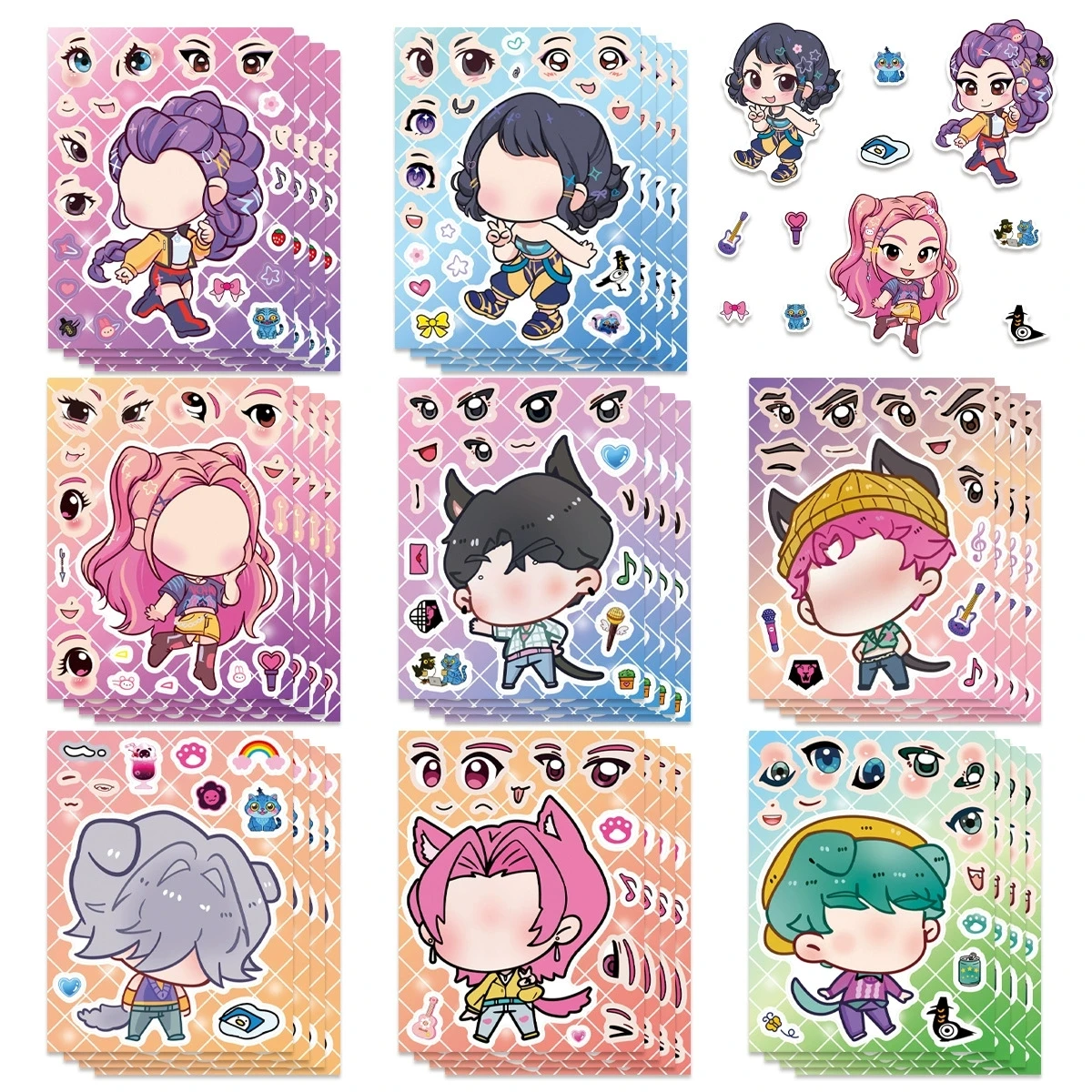 8/16/24 pièces mignon Anime POP faire un visage autocollants bricolage artisanat étanche Puzzle récompense papeterie dessin animé autocollants-KK