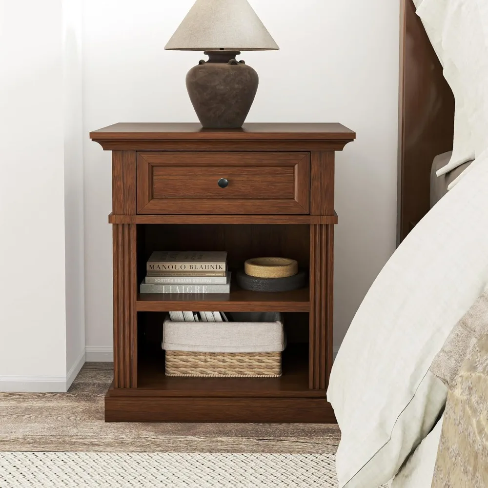 

Nightstand, Solid Wood End Table with Drawer, Timeless Classic Side Table for Bedroom, Living Room or Home Offices