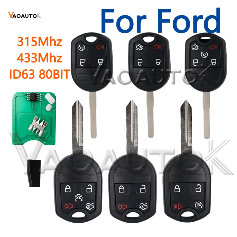 CWTWB1U793 Car Remote ID63 80bits For Ford Edge Explorer Ranger Expedition Mustang Escape Taurus Key Fob 315/433MHz 3/4/5 Btn