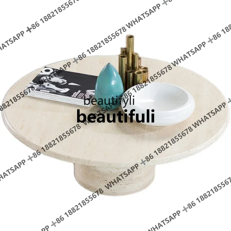 xxzSimple modern creative model room living room natural travertine marble small coffee table atmospheric luxury round