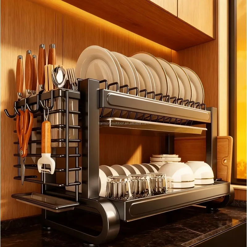 Hot Selling Multifunction Stainless Steel Drying Dish Rack for Plate Dish Pot Bowl  Multi-storeyed Kitchen Storage Shelf Dish Dr