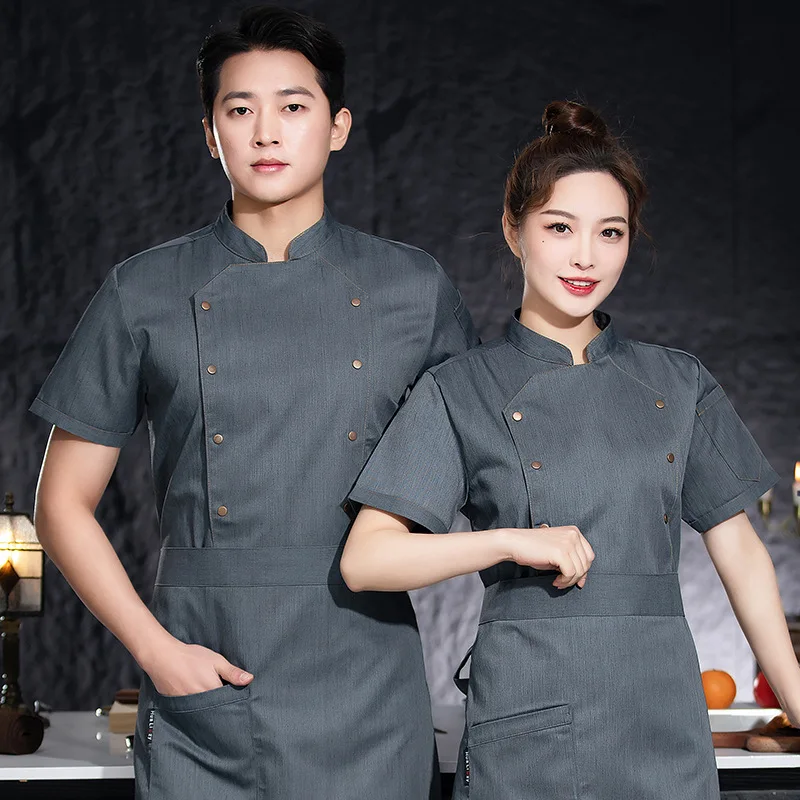 Hotel restaurante cozinha trabalho uniforme manga curta chef jaqueta padaria pastelaria chef verão branco casaco de cozinha