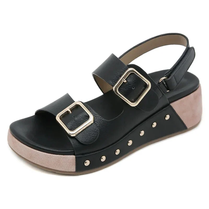 Heeled Sandals  Summer Large Size Sale Of Women's Shoes Black Clogs Big New Fashion Beach Low Comfort Girls Clear Scan