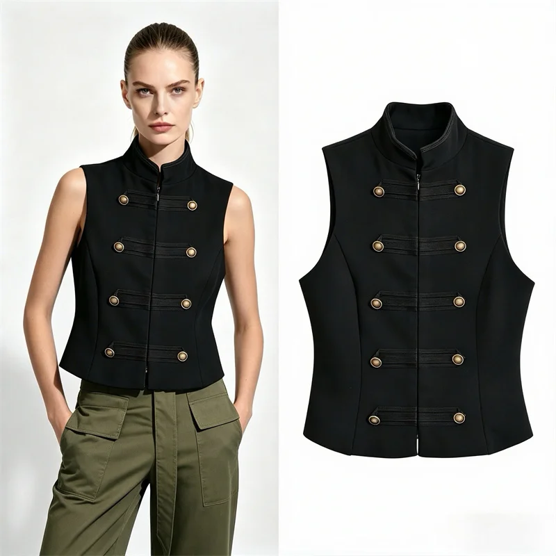 

Women's Top 2026 Spring New Style Black Sleeveless Top with Knot Decoration Slim Fit Vest Simple Fashionable Cool Trendy