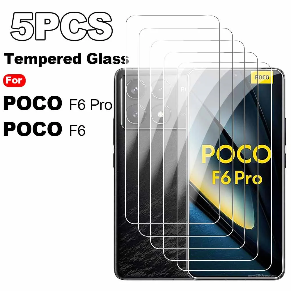 5Pcs Protective Glass for Xiaomi Poco F6 Pro F 6 6F F6Pro PocoF6Pro SmartPhone Screen Protector Tempered Glass Films 6.67 inches