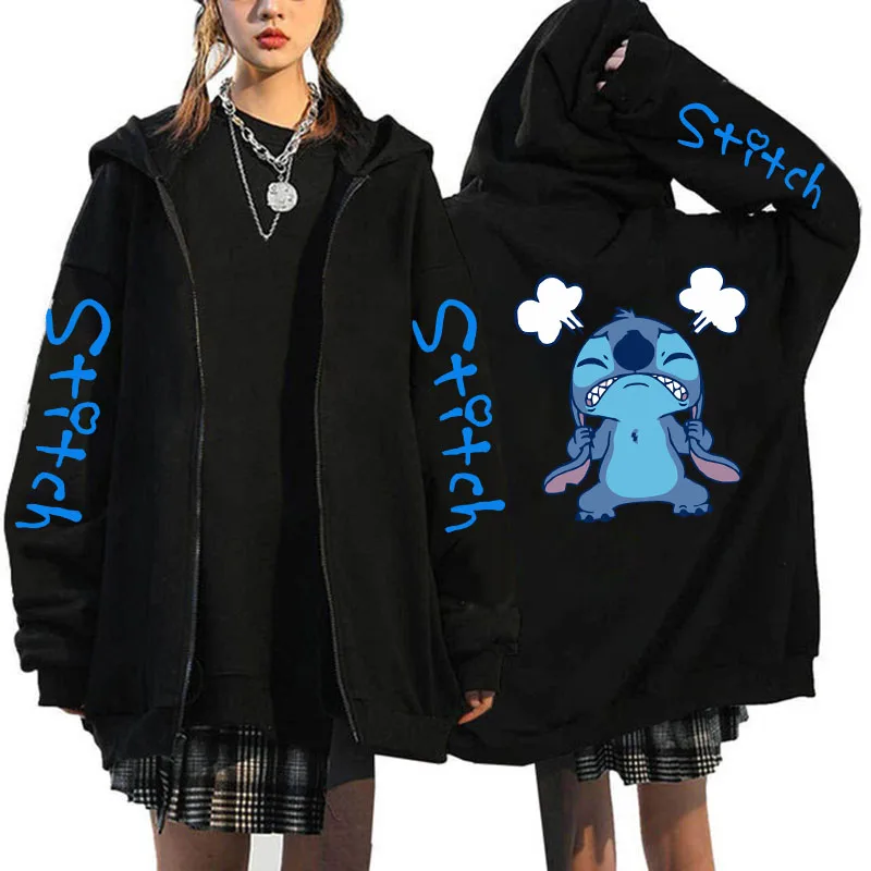 90s Y2k Hoodie Zipper Disney Stitch Zip Up Hoodies Women Harajuku Cute Anime Sweatshirt Manga Streetwear Hoody Female