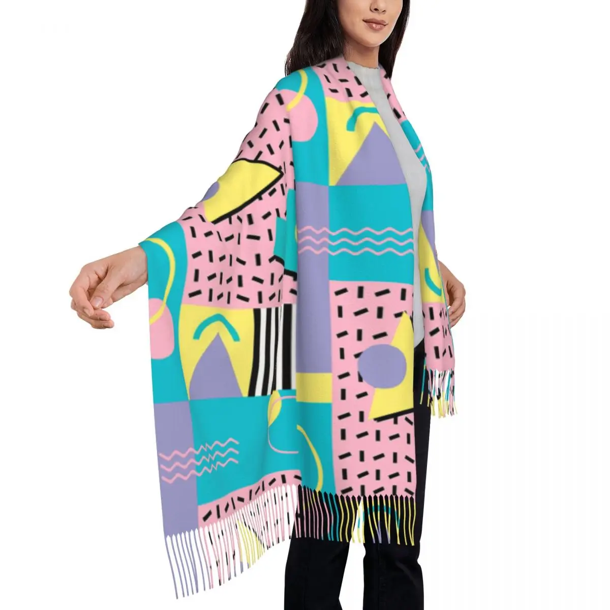 Memphis Design-Écharpe Pashmina pour Femme, Châles et Enveloppes pour Robes de Soirée, Écharpes de Drapeau en Cachemire, Géométrie Moderne, Esthétique