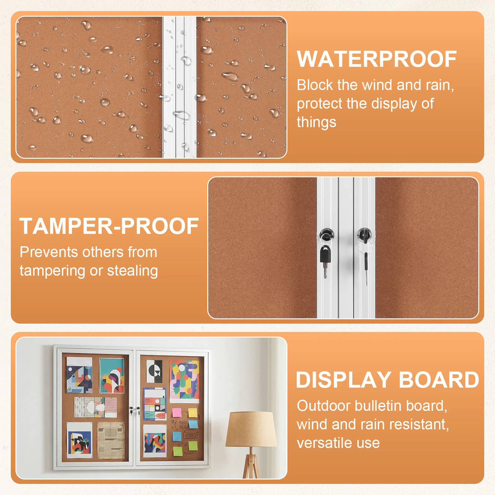 

Display Case Message Board Aluminum Frame Cork Displays Boards with Glass Locking Door for School Office Classroom Commercial