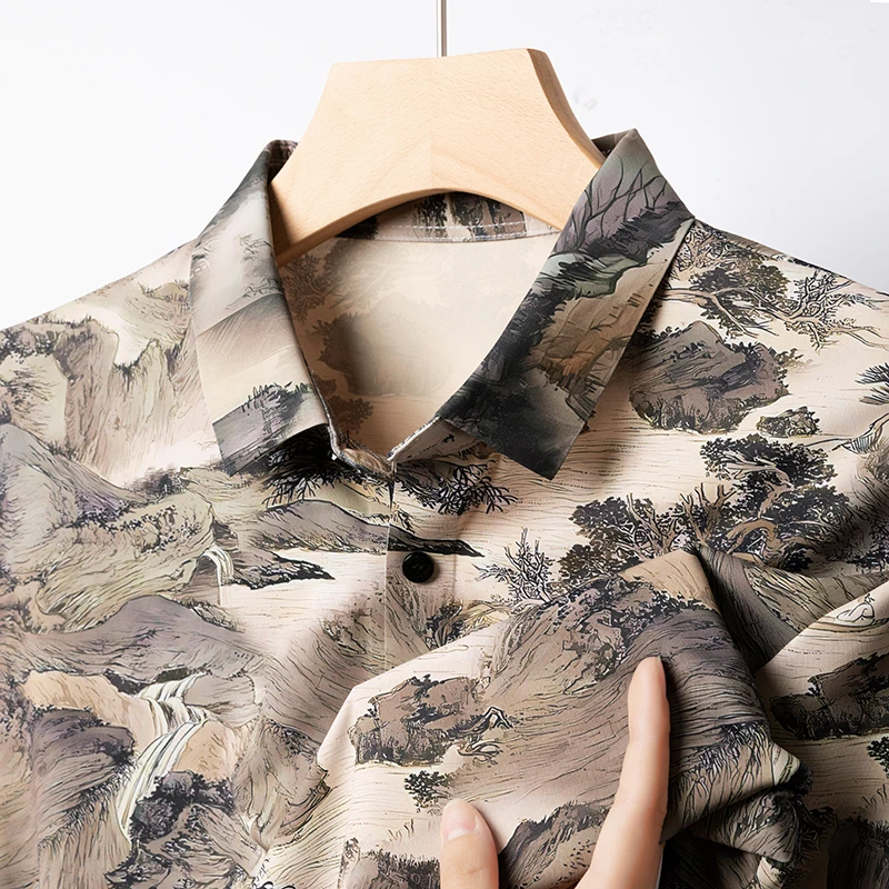 

Quality Luxury Men's Polo Shirt Lapel Short Sleeve Summer New Exquisite Landscape Painting Print T-Shirt Business Trend Menswear