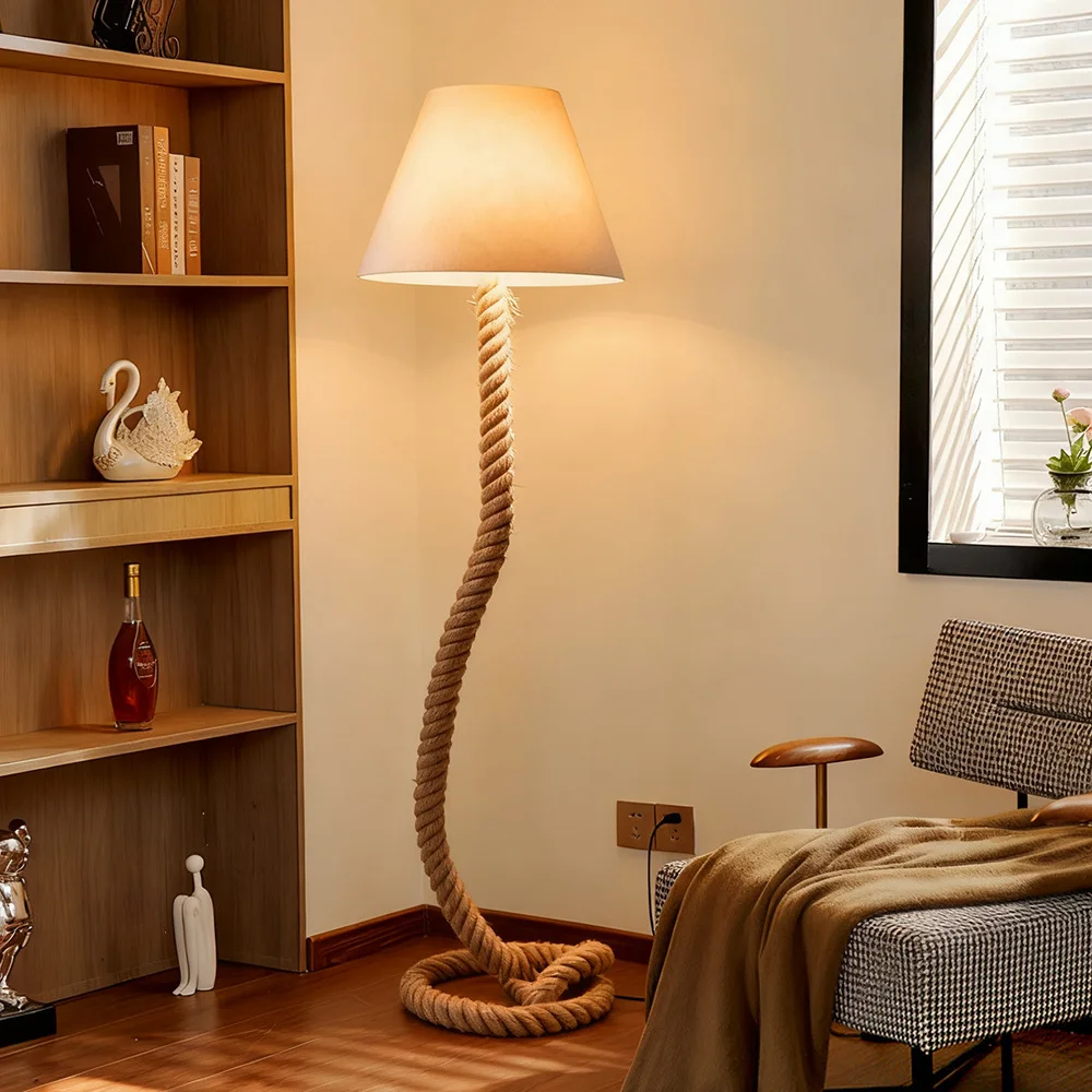 American country hemp rope floor lamp retro living room dining room bedroom decorative lamp bar club hotel model room lamp