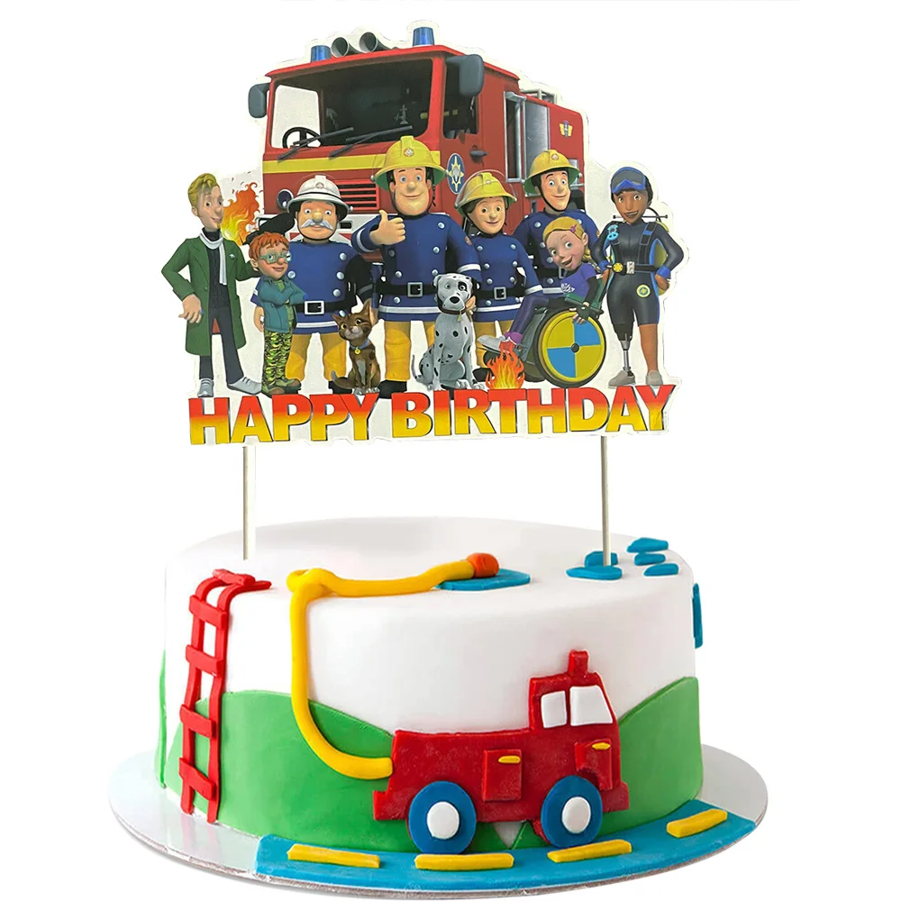 

Fireman Sam Birthday Cake Decorations Firefighter Cake Topper Cupcake Decorative Truck Toy Kids Birthday Favors Gifts Supplies