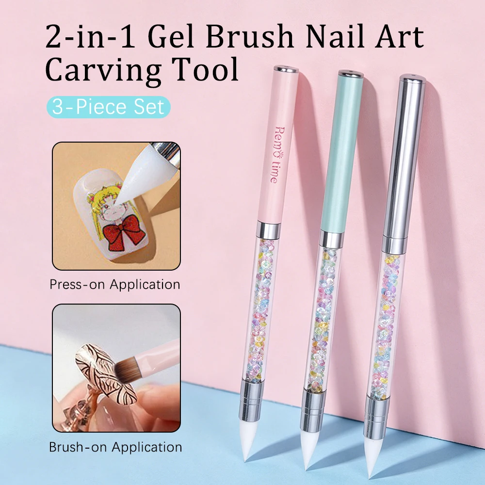 New Double-Sided Silicone Nail Art Brush with Cap, Nail Art Carving Brush, Silicone Shaping Brush, Nail Art Gel Painting Tool