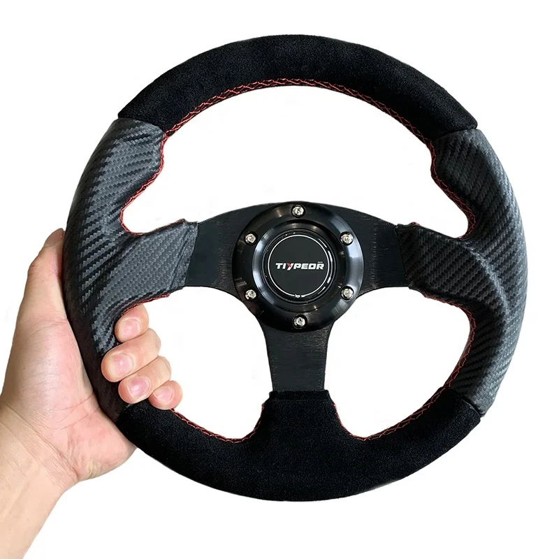 Racing 280MM Drift Steering Wheel Universal Flat Bracket Carbon Fiber Suede Sport Steering Wheel