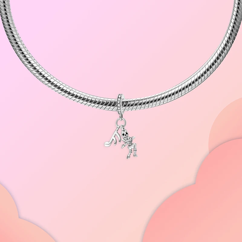 قلادة هيكل عظمي للرقص من الفضة الإسترليني للرجال والنساء ، سحر الأساور ، النوتة الموسيقية ، يناسب الباندورا الأصلية ، ديي ، هدية المجوهرات