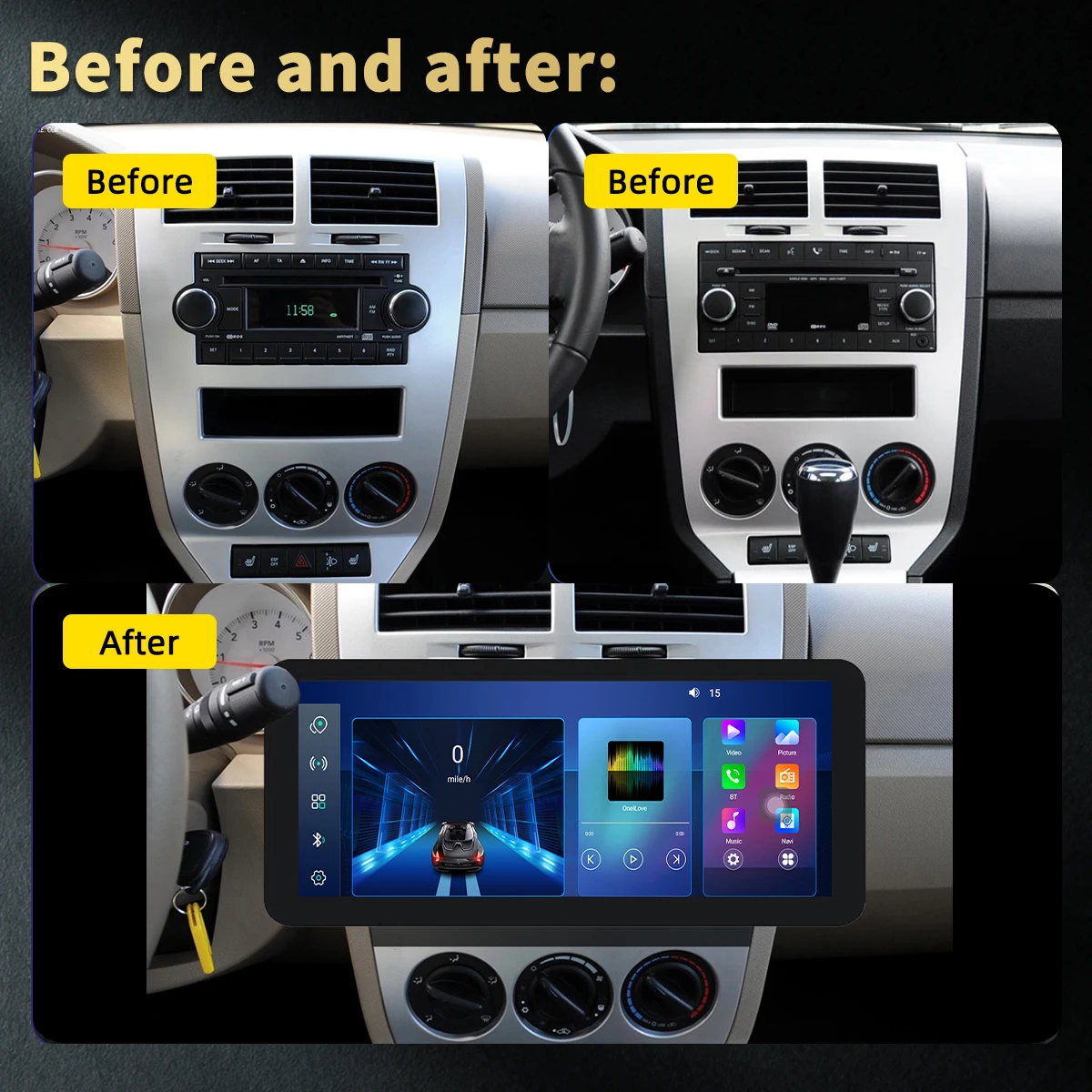 12.3 Inch Carplay 2 Din Android Car Radio Stereo for Dodge Caliber 2007-2010 Screen Gps Multimedia Audio Head Unit Autoradio