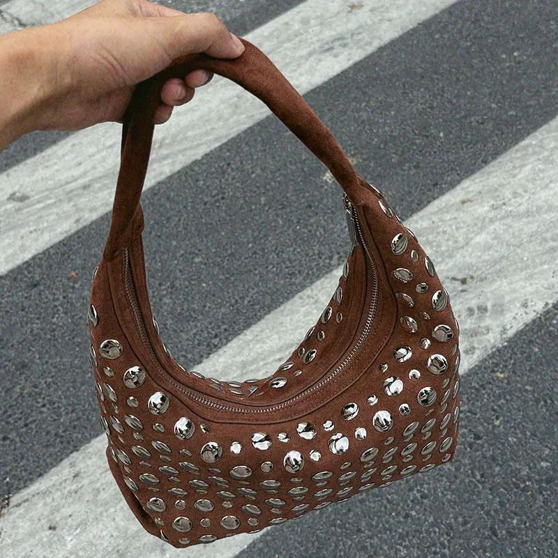 جديد الراقية الجلود برشام دلو حقيبة الموضة شخصية العصرية كول البولكا نقطة برشام عادية فاخرة العلامة التجارية حقيبة تحت الإبط حقيبة يد #4