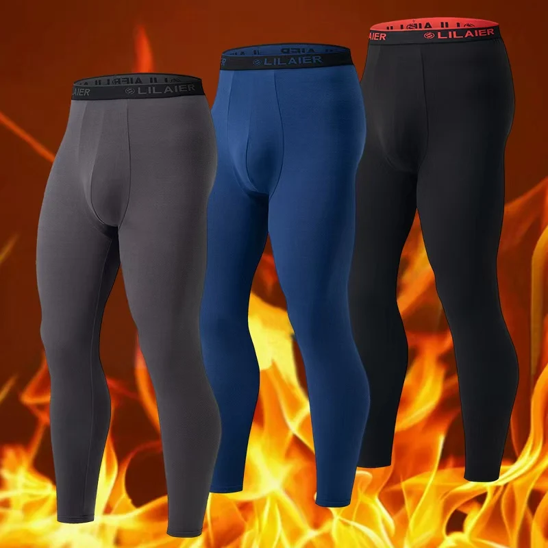 2/3-piece Set Of Autumn/Winter Men's Printed Thermal Underwear Sports And Fitness Round Neck Long Sleeved T-shirt Top Base Shirt