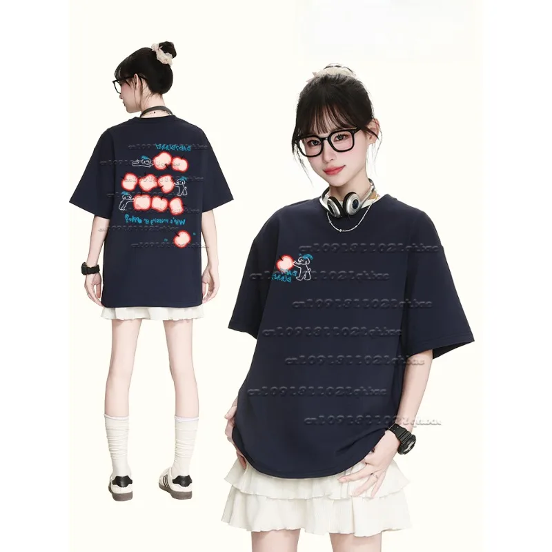 

American Cartoon Line Puppy 3D Printed T-shirt Top for Women's Summer New Versatile Loose Quick Drying Short Sleeved Shirt