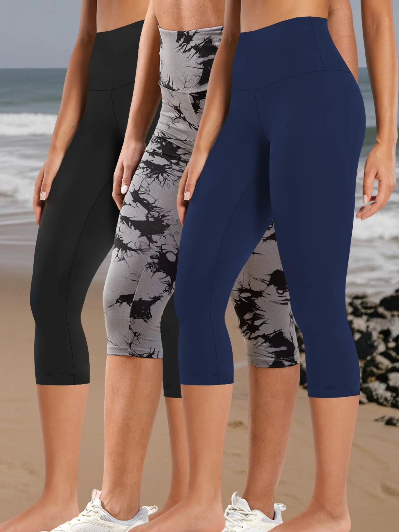 

3 Pack High Waisted Capri Pants Women Super Soft Tummy Control No See Through Workout Yoga Running Home Lounge Wear.