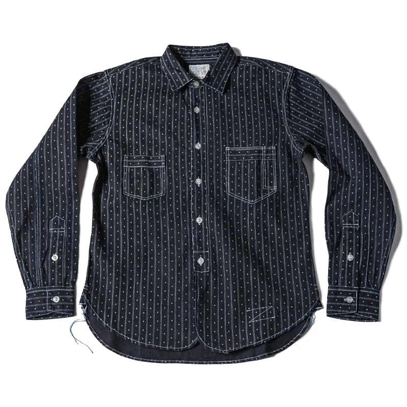 Bronson Wabash Stripe Dot Work Shirt Heritage Style Men Workshirt Selvage Indigo