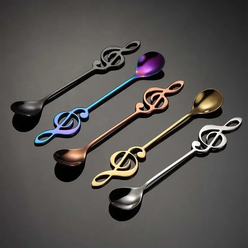 Musical Note Stainless Steel Teapoon Spoon Treble Clef Shape Mug Teaspoons Music Bar Ice Cream Creative Spoon Kitchen Tableware