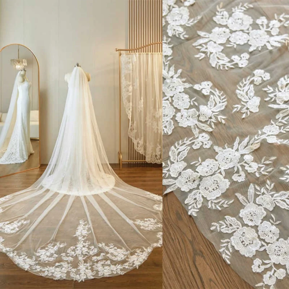 

Soft Wedding Bridal Veil Lace Applique One Layer With Comb 3M Long Cathedral Veil Wedding Accessories Customized
