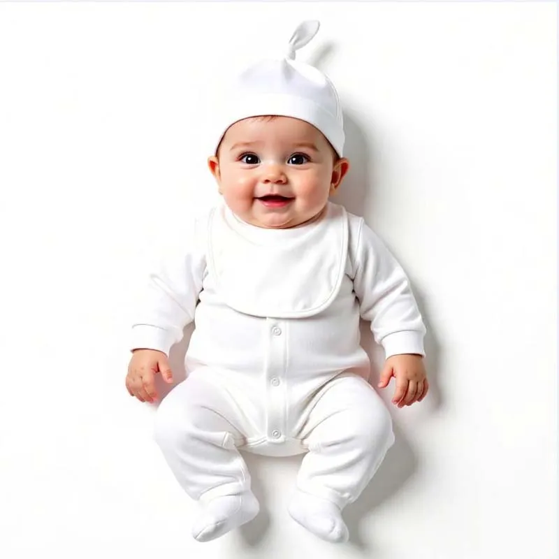 Newborn Baby 3Pcs Clothes Set 100%Cotton Solid Long Sleeve Footed Romper Hat Bib Unisex Infant Outfit Baby Shower Gift 0-3Months