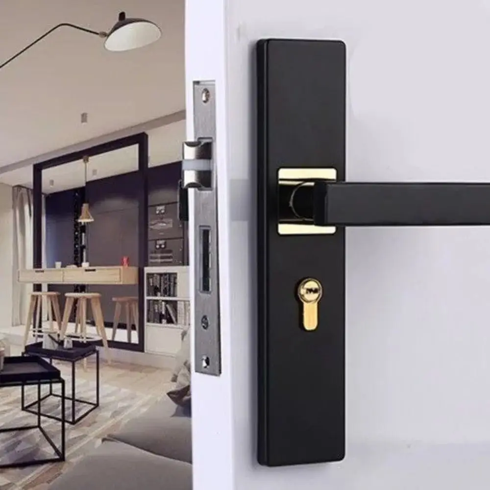 

Бесшумный дверной замок, набор ключей, квадратный универсальный дверной замок для спальни с ключами, три петли, набор замков для внутренней дверной ручки