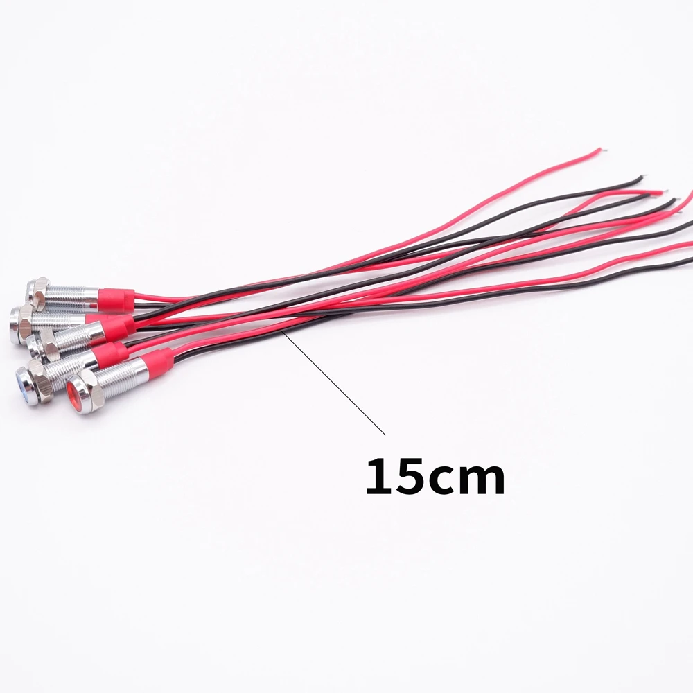 6mm Metal Indicator Light LED Warning Signal Lamp Pilot Wires Switch 3V 5V 12V 24V 220V Red Orange Blue Green White With Wire