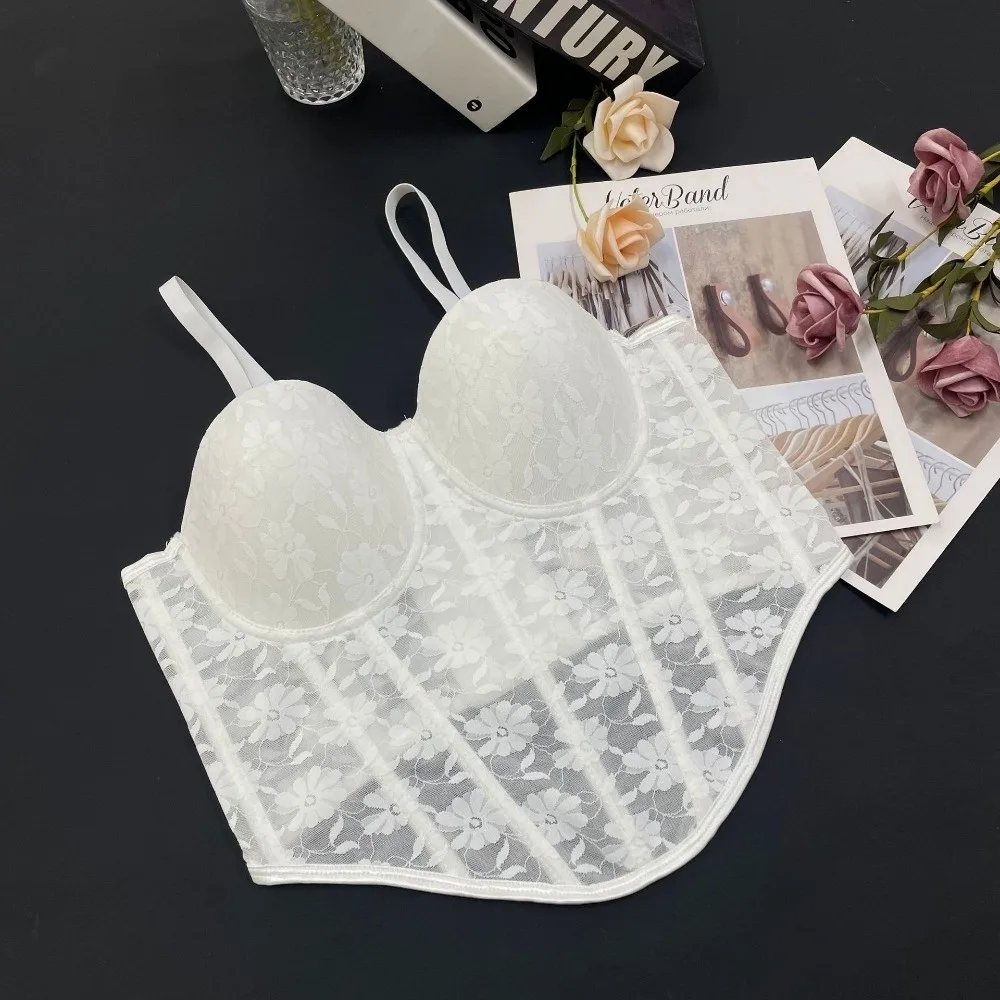 Fashion with Buckle Lace Camisole with Pads Mesh Flower Elegant Lace Corset Slim Fit Streetwear Suspender Vest Travel