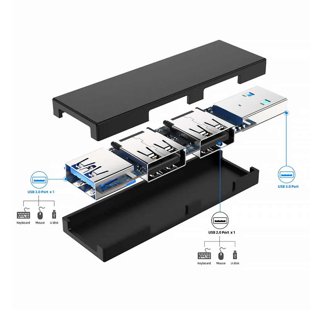 

3-in-1 Hub Adapter USB Splitter Multi-Port High Stability Plug and Play Compatible with Various Systems for Travel Office Use