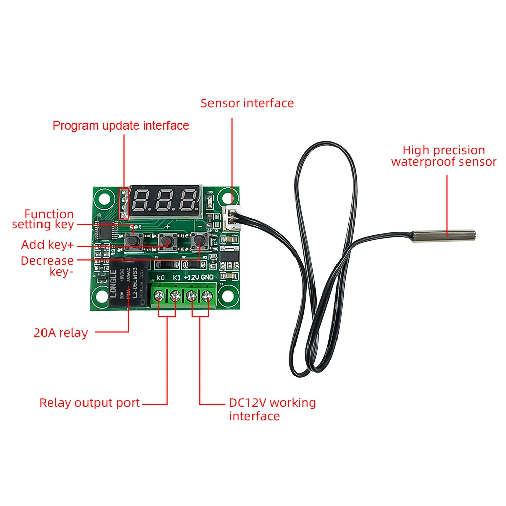 W1209 DC 5V Red Blue LED Digital Temperature Controllear Thermostat Temperature Control Thermostat Switch Waterproof NTC Sensor