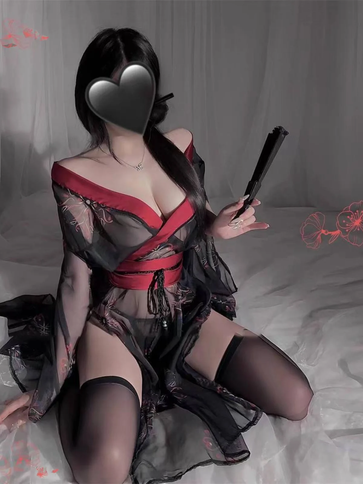 ملابس نوم حريرية على طراز الكيمونو الياباني المثير مع حواف شبكية، توب تونيك كلاسيكي، فستان نوم نسائي، روب نسائي.